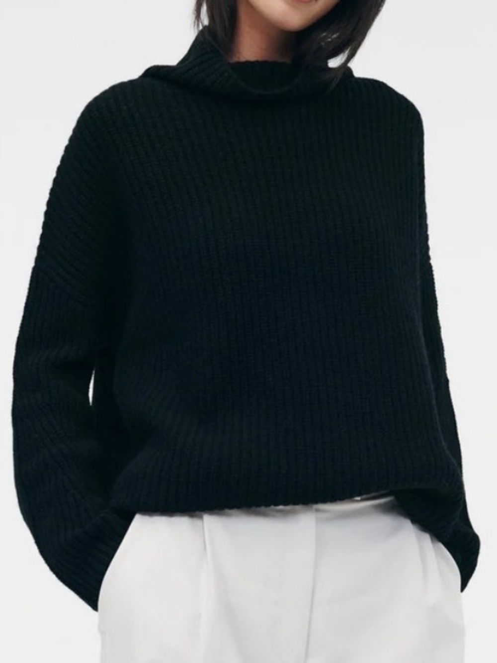 Naadam Oversized Black Merino Wool Cashmere Fisherman Sweater Chunky Knit Small